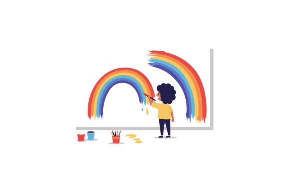 A Child Painting Colorful Rainbows on a Wall