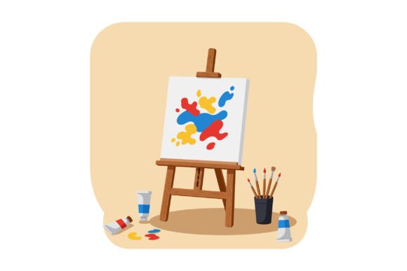 Abstract Colorful Paint Splashes on Canvas Graphics & Illustrations