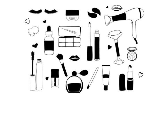Black and White Makeup Clipart Set for Graphics and Illustrations