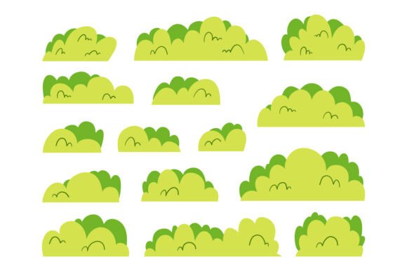 Cartoon Style Hand Drawn Bushes Foliage Graphics for Icons