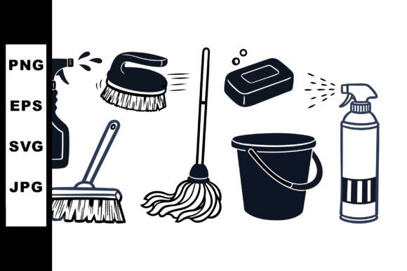 Cleaning Tools Vector Set for Graphics and Crafts