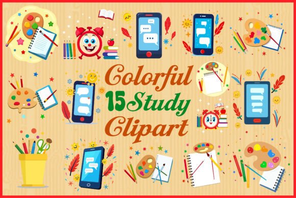 Colorful Study Clipart Set for Graphics and Crafts