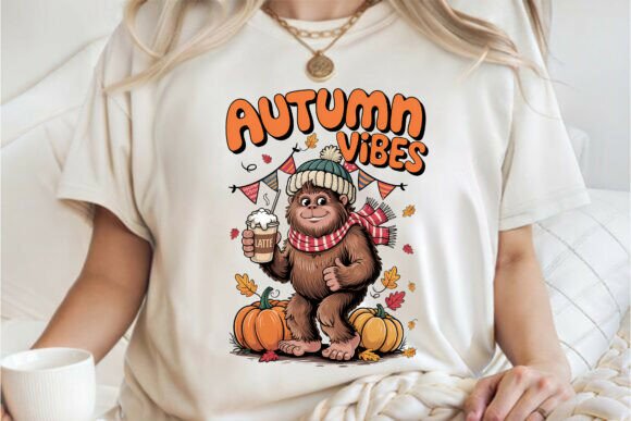 Cute Bigfoot Autumn Vibes, Fall Tee PNG Graphics Freebies