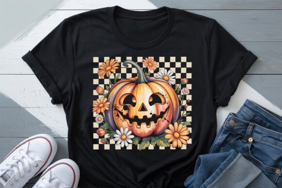 Cute Halloween Pumpkin PNG with Flowers Graphics Freebies