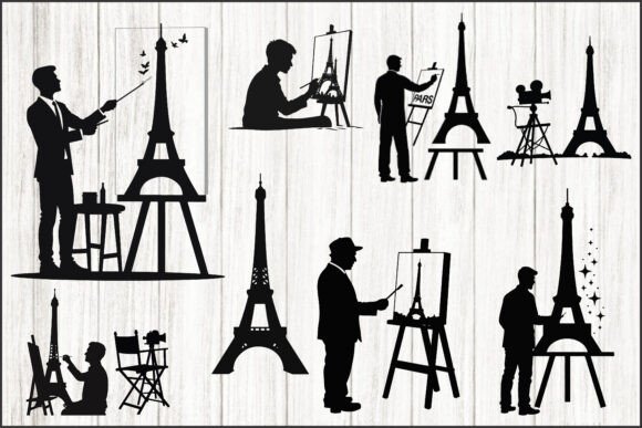 Eiffel Tower Artist Silhouette Set for Graphics and Illustrations