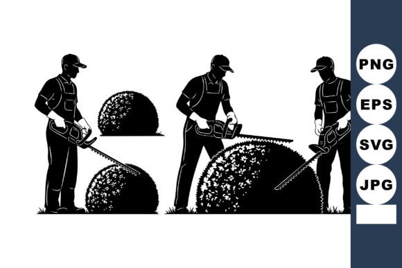 Gardener Trimming Bushes Silhouette Graphics for Crafts