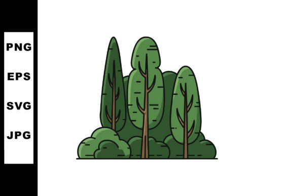 Group of Green Trees and Bushes Vector I for Graphics & Illustrations
