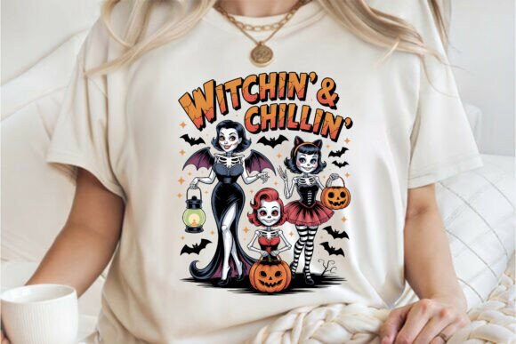 Halloween Witches Chilling Shirt PNG Graphics for T-Shirt Designs