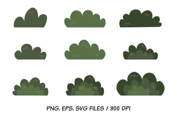 Hand Drawn Green Bushes Graphics for Real Crafts