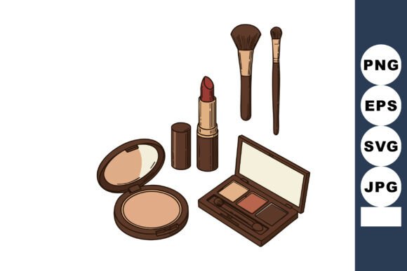 Makeup Cosmetic Set with Lipstick Powder Graphics & Illustrations