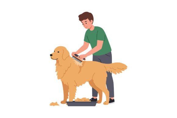 Man Brushing Golden Retriever Dog with G Review