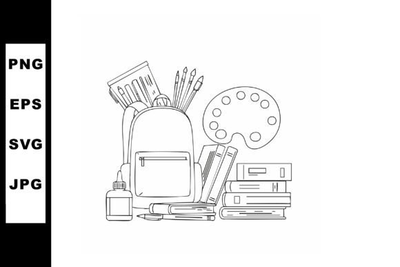 School Backpack with Art Supplies Palett Graphics and Illustrations