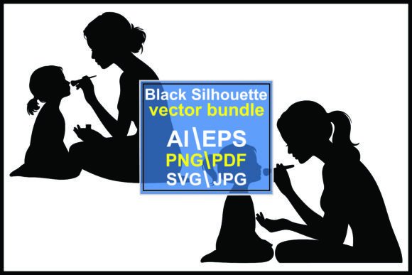 Silhouettes Women Painting Faces Childre: Essential Graphics & Illustrations