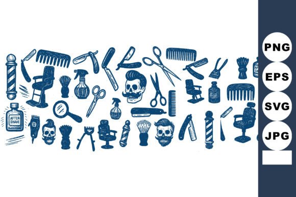 Vintage Barber Tools Clipart Set for Graphics and Crafts
