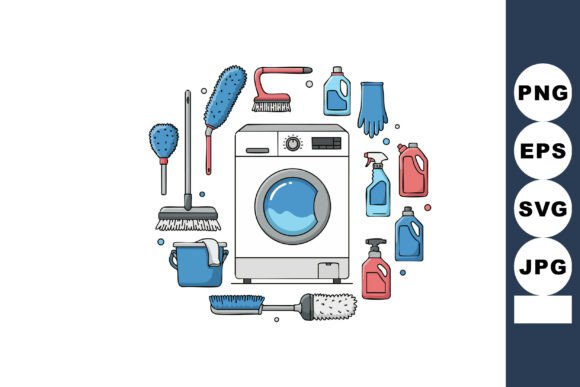 Washing Machine with Cleaning Supplies a: A Fresh Graphics and Illustrations Review