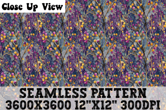 Winter Berry Bushes Seamless Pattern Graphics for Crafts