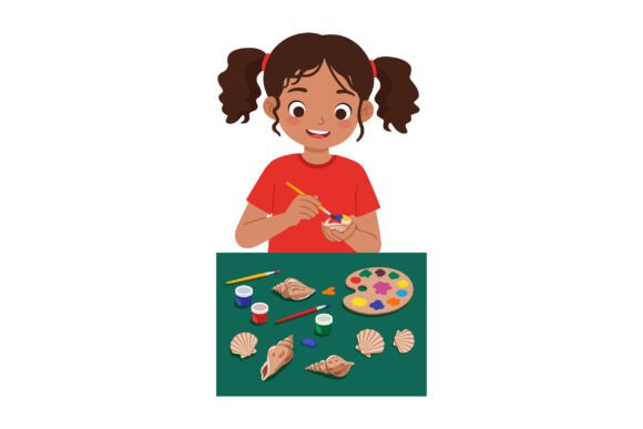 Young Girl Painting Seashells with Color: Graphics for Creative Blogs